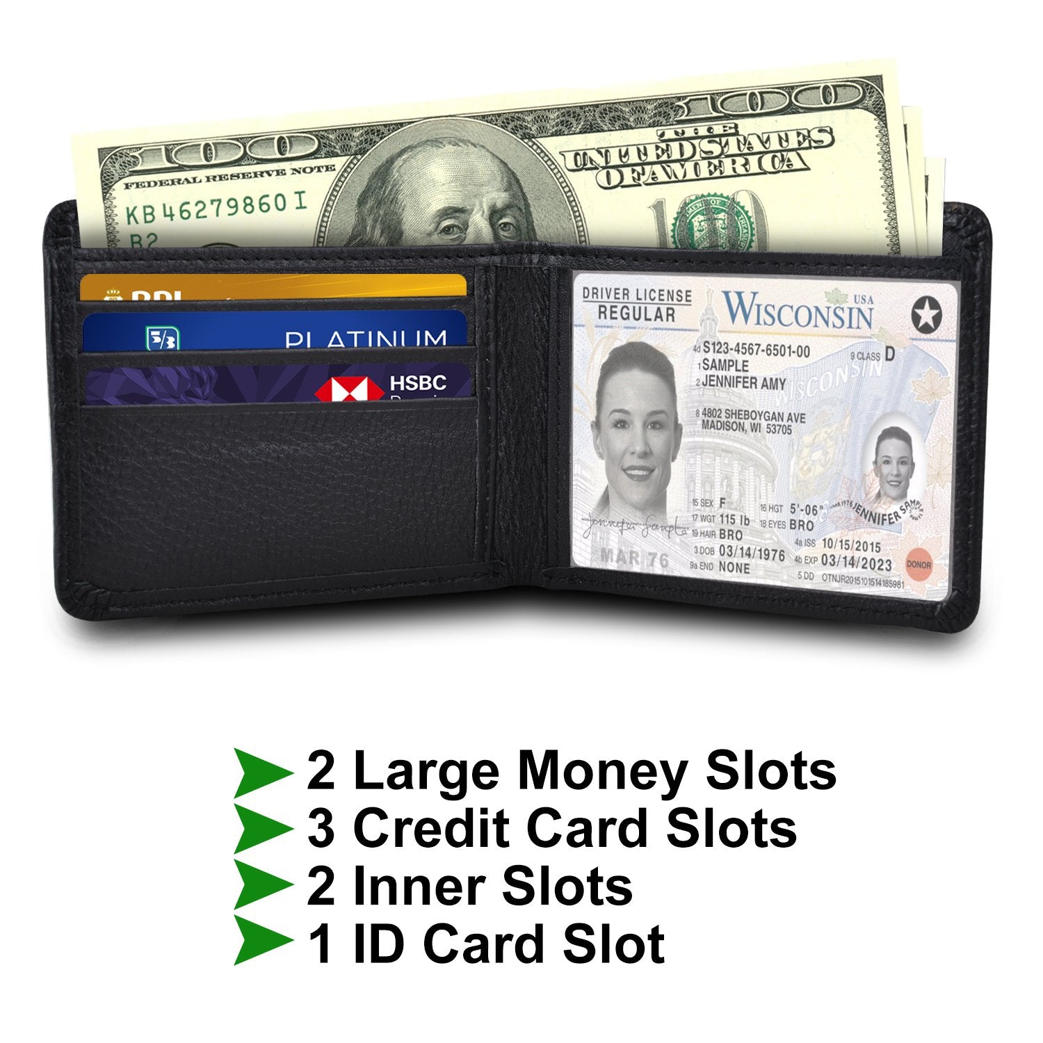 Dollar Size | Black | Leather Wallet