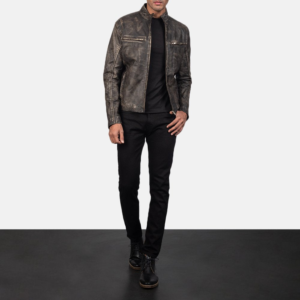 Distressed Brown | Leather Biker Jacket | Men
