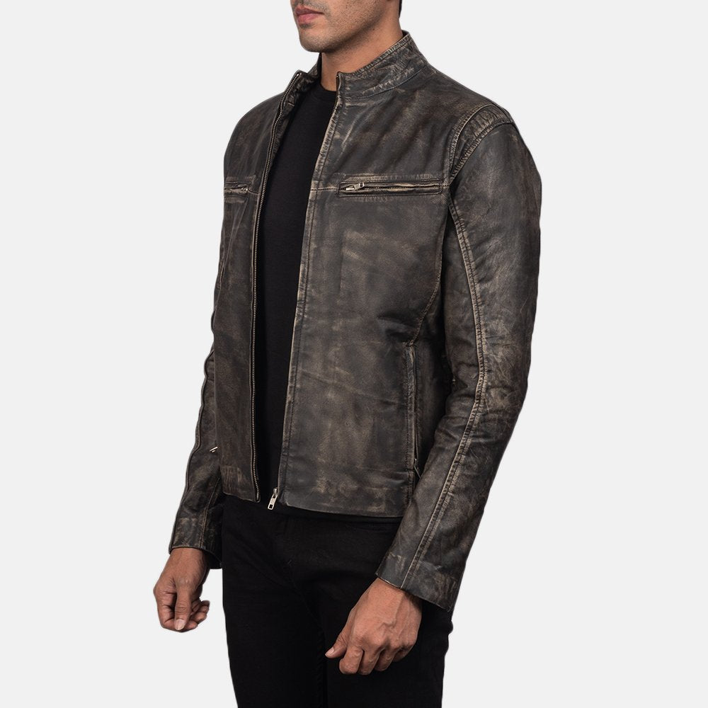 Distressed Brown | Leather Biker Jacket | Men