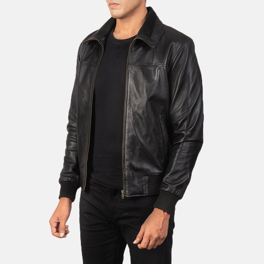 Pearl Black | Bomber Leather Jacket | Men
