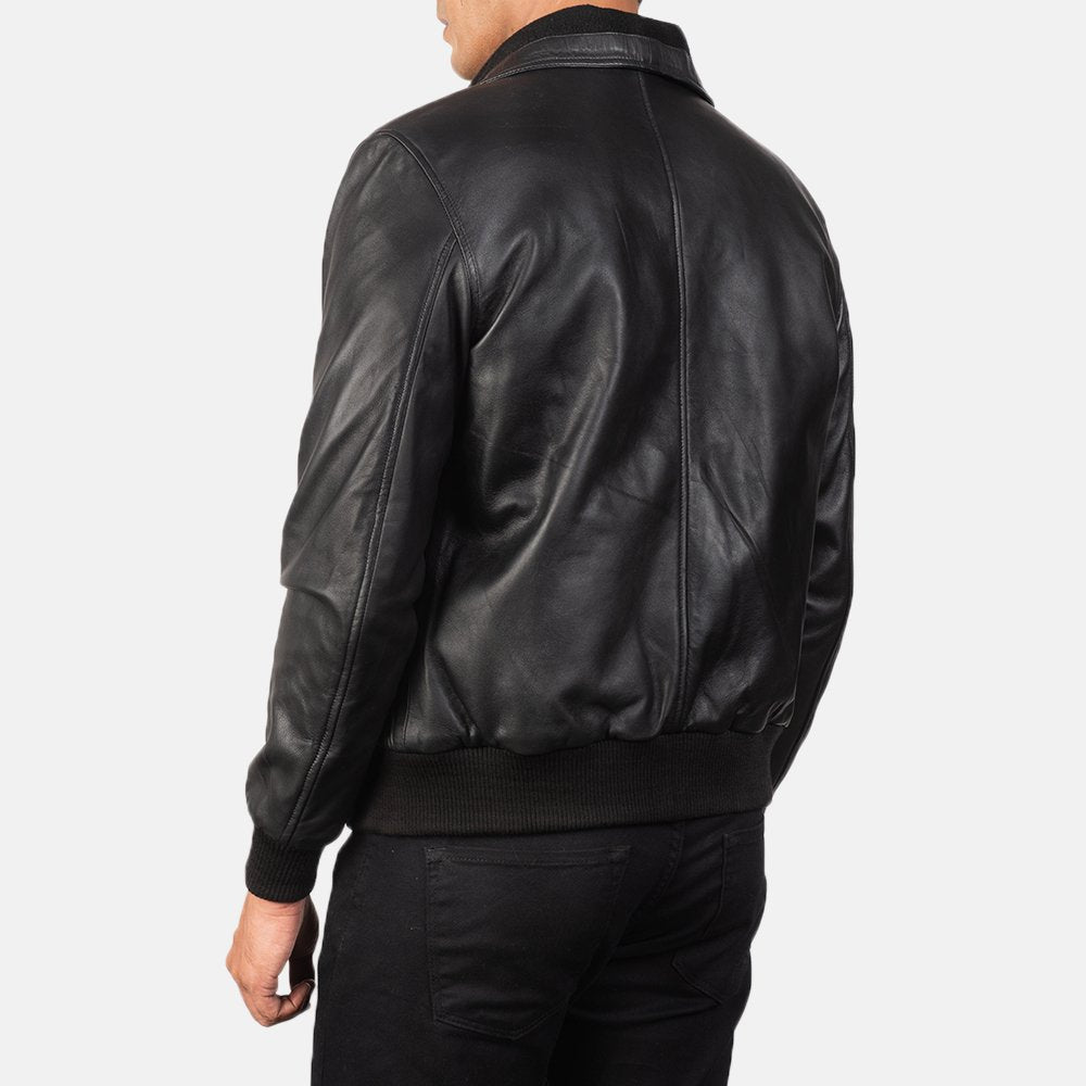 Pearl Black | Bomber Leather Jacket | Men