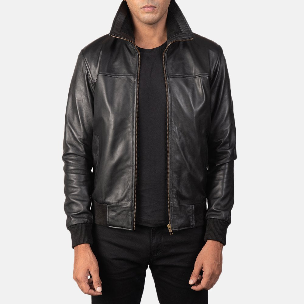 Amiri Black Leather Bomber Jackets