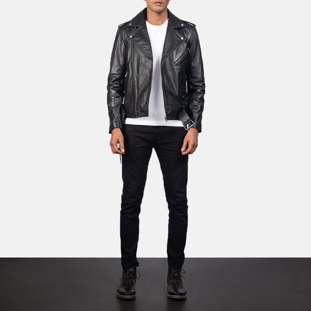 Plain Black | Motorbike Leather Jacket | Men