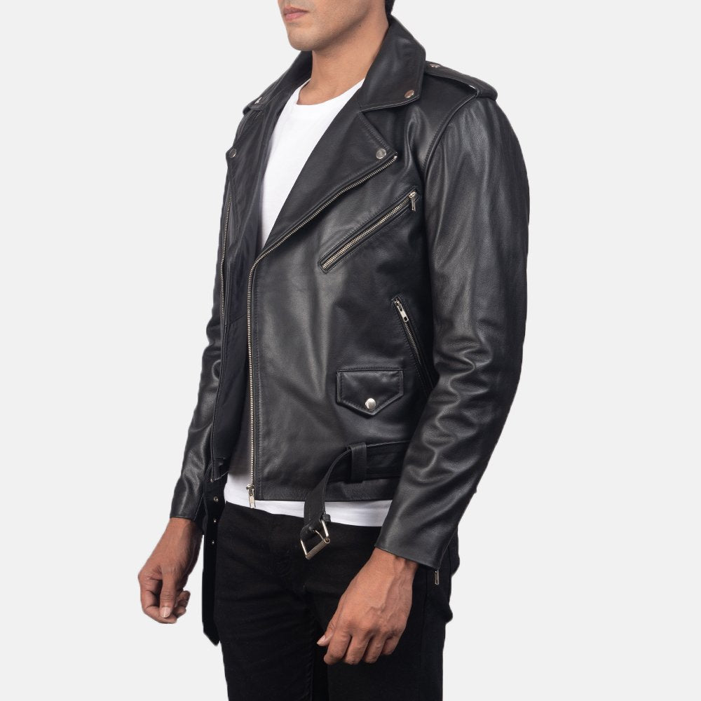 Plain Black | Motorbike Leather Jacket | Men