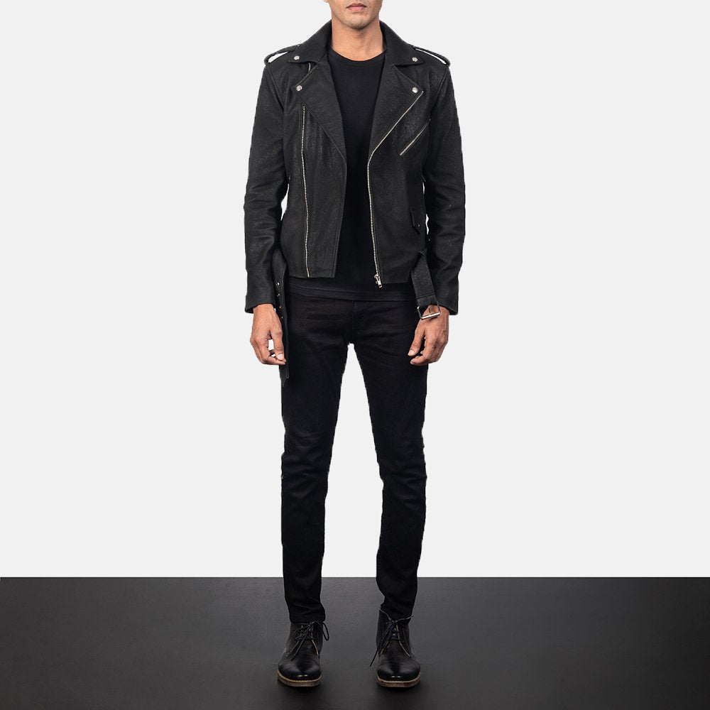 Plain Black | Biker Leather Jacket | Men