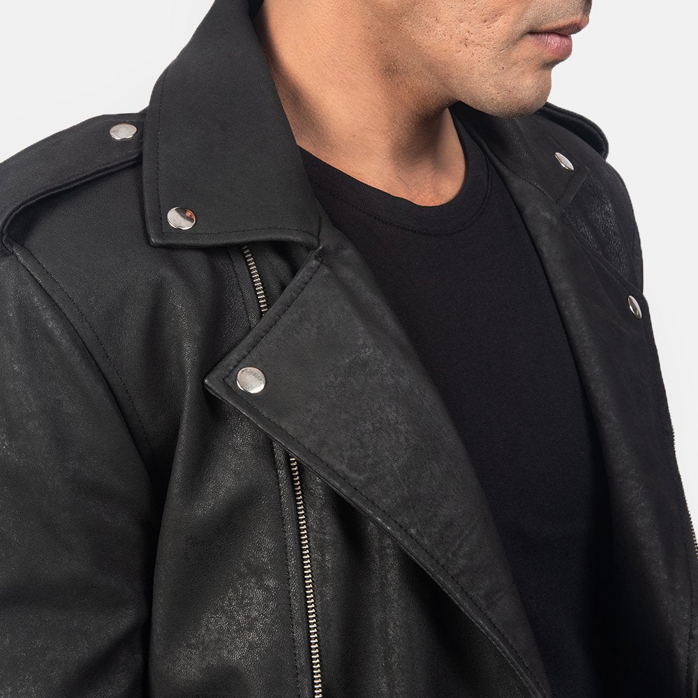 Plain Black | Biker Leather Jacket | Men