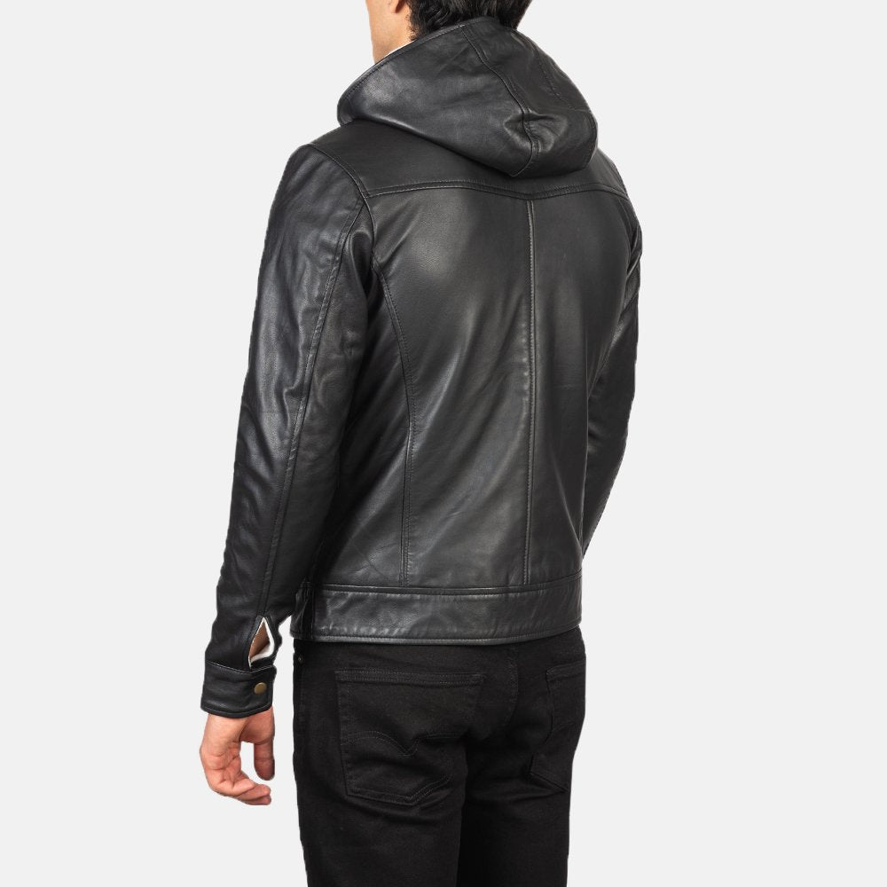 Plain Black | Hooded Leather Jacket | Men