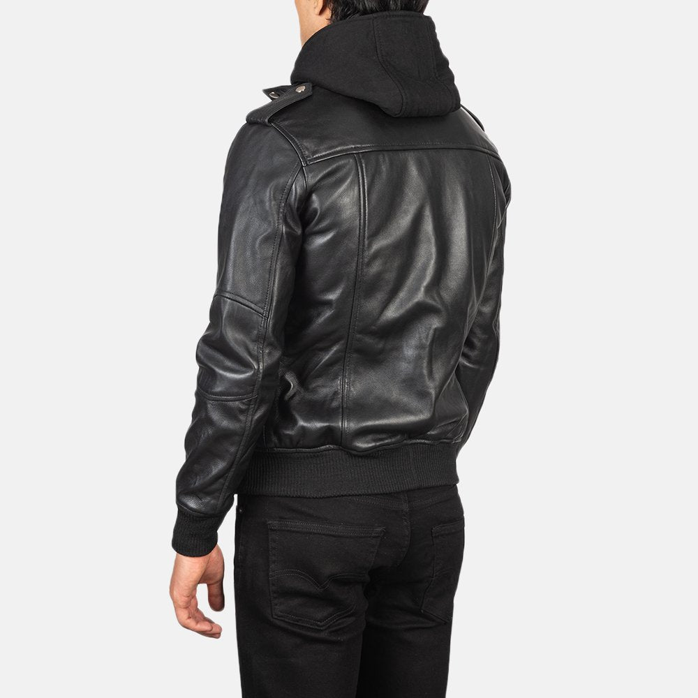 Khai Black Leather Bomber Jackets