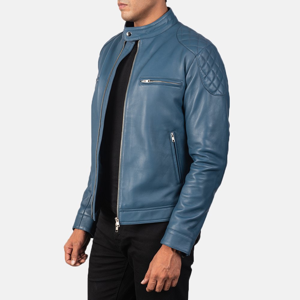 Light Blue | Biker Leather Jacket | For Men