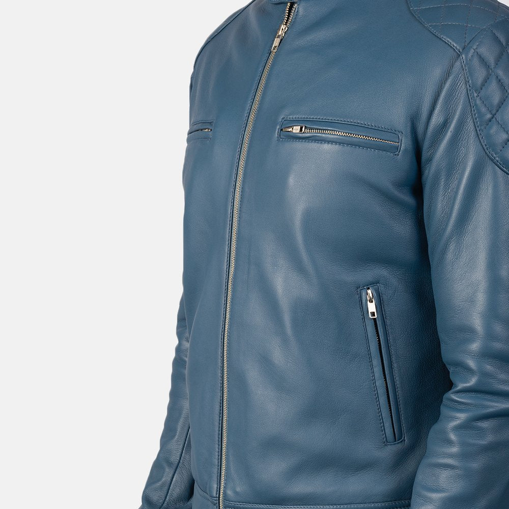 Light Blue | Biker Leather Jacket | For Men