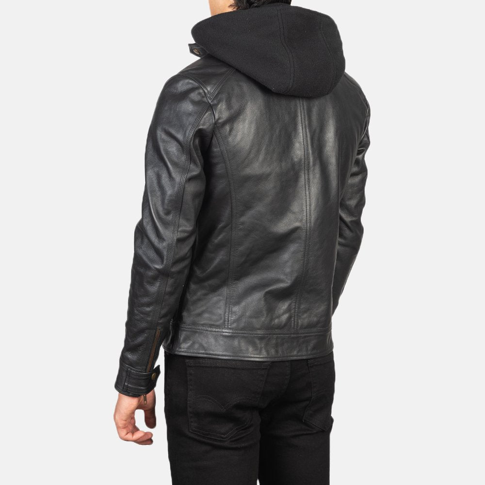 HeroPro Black | Hooded Leather Biker Jacket | Men