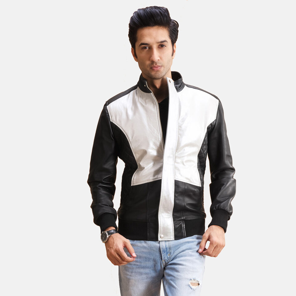 Silver Black Leather Bomber Jackets