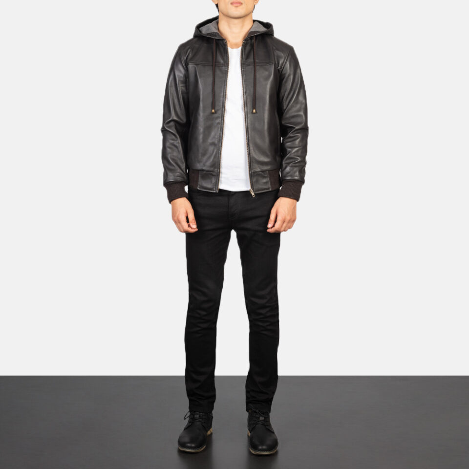 Connor Brown Hooded Leather Bomber Jacket