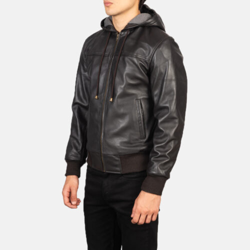 Connor Brown Hooded Leather Bomber Jacket